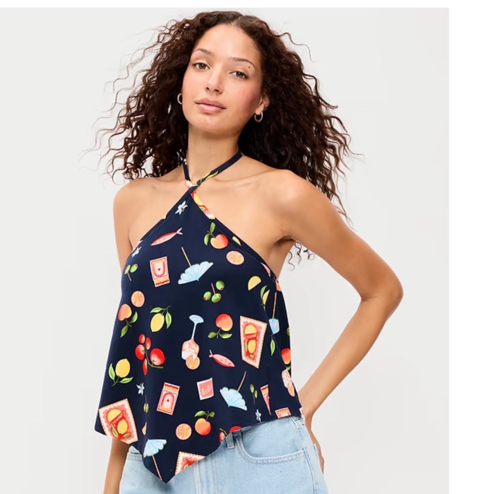 NWT Old Navy Mediterranean vacation print handkerchief halter top size xl